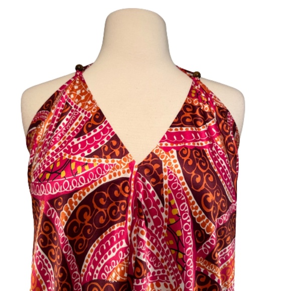 NEW YORK & COMPANY Maxi Dress Halter Neck Slip Pink Abstract Print Medium - Picture 2 of 7